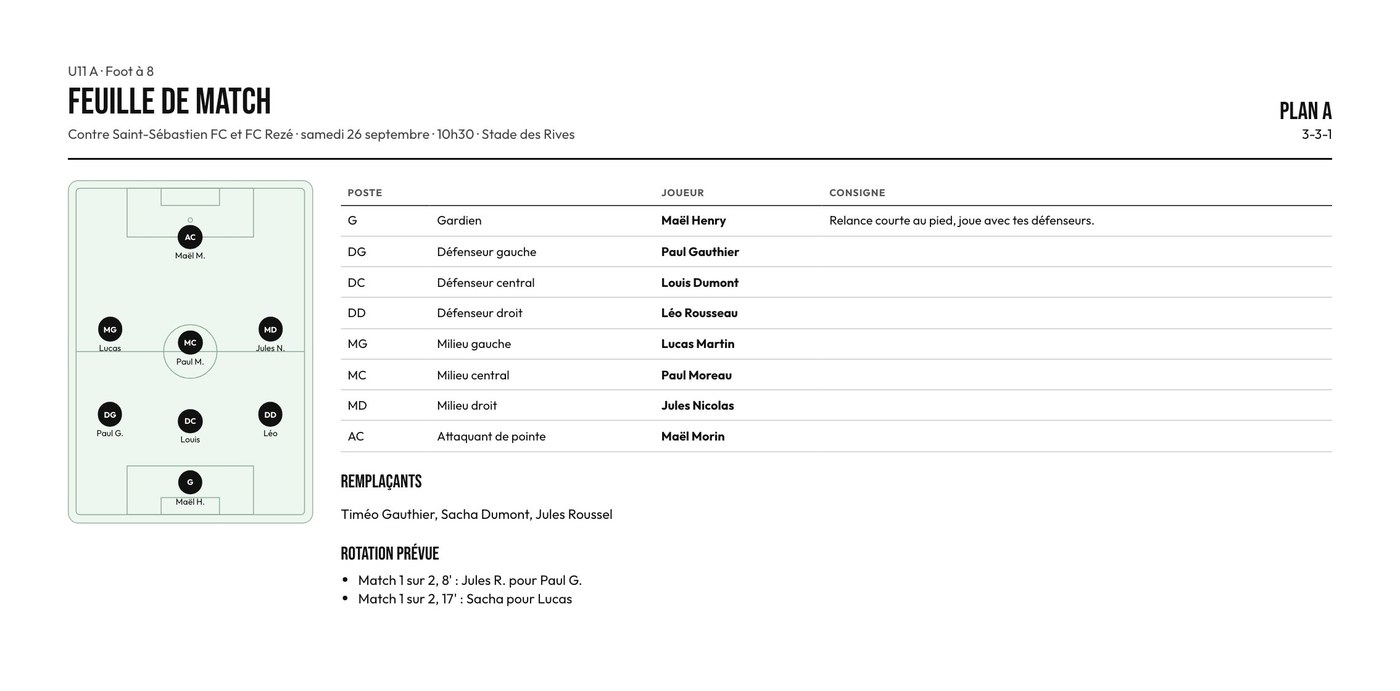 Feuille de match imprimable en une page