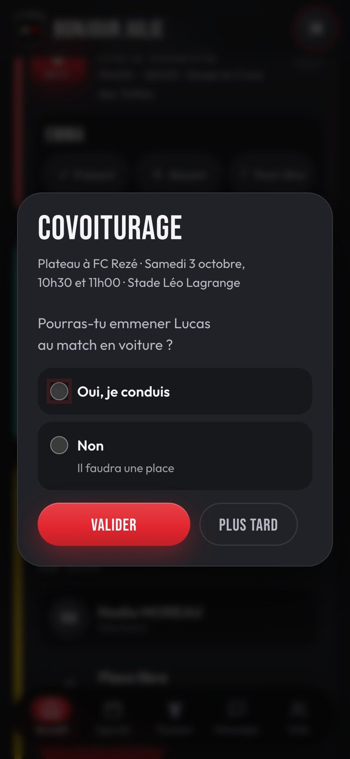Question du covoiturage après une réponse présent