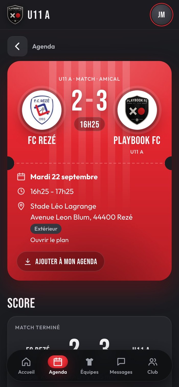 Score final affiché sur l'affiche du match